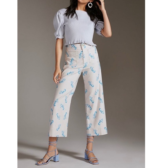 Anthropologie Maeve The Colette Lobster Print High-Waisted Wide Leg Pant Size 26